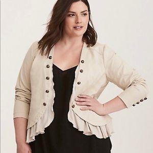 Mixed Fabric Peplum Military Blazer